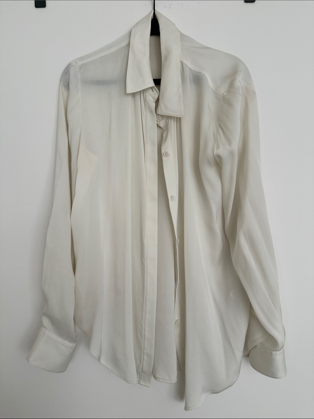 Theory Cream Silk Button-Down Blouse